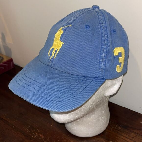 Polo Ralph Lauren Big Embroidered #3 w/ Pony Blue Yellow Chino Baseball Cap Hat - Picture 1 of 5